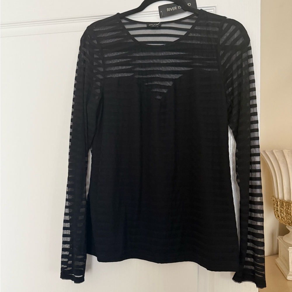 River Island Black Sheer Stripe Long Sleeve Top